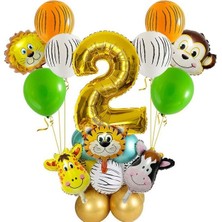 Çıtı Pıtı Store 2 Yaş Jungle Safari Hayvan Balonlar Set Krom Metalik Lateks Balon