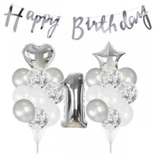 Çıtı Pıtı Store 1 Yaş Gümüş Happy Bırthday Balon Seti
