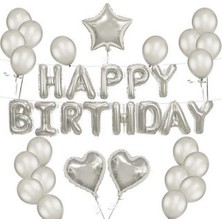 Çıtı Pıtı Store Happy Bırtday Gümüş Balon Seti