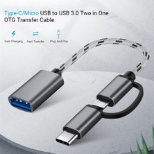 Gorgeous 2'si 1 Arada USB Otg Kablosu Tip-C/mikro Usb'den USB 3.0'a Adaptör Andriod Telefon İçin Örgülü Tasarlanmış Veri Aktarım Kablosu (Gri) (Yurt Dışından)