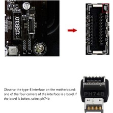 Gorgeous Bilgisayar Anakartı Type-E USB 3.1 Type-E Arayüzü 90 Derece Direksiyon Dirseği Ön Type-C Takılı Adaptör (PH74A) (Yurt Dışından)