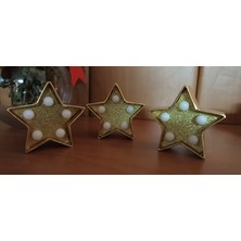 Gaman Yılbaşı Ağacı Süsü 5 Ledli Parlayan Yıldız Set (3'lü Gold) Parti Dekorasyon Süsleme
