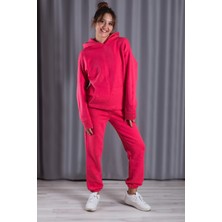 giyadda Unisex Fuşya Pembe Bol Kalıp İçi Puflu Paçası Lastikli Jogger Eşofman Altı