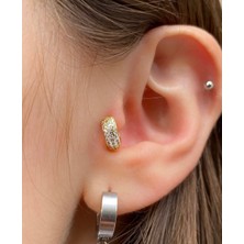 Ares Collection Cerrahi Çelik Zirkon Taşlı Tragus  Kıkırdak Helix Lobe Uyumlu Tombul Kalın Halka  Piercing Küpe