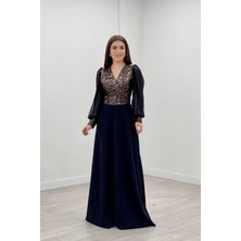 giyimmasalı Payet Kumaş Kolları Tül Abiye Elbise - Gold