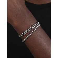 X-lady Accessories Gümüş Renk Unisex Ince ve Kalın Cadena Kombin Bileklik -  2130