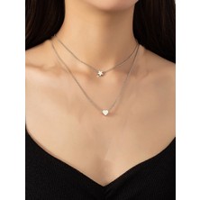 X-lady Accessories Gümüş Renk Ik Katmanlı Yıldız ve Kalp Kolye - 2129