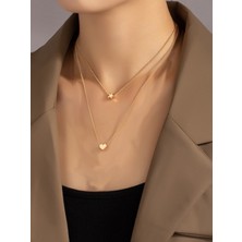 X-lady Accessories Altın Renk Iki Katmanlı Yıldız ve Kalp Kolye - 2128