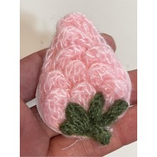 Gönülden Tasarım 7x5 cm Pembe Çilek Keçe Örgü Aplike Arma Yama Aksesuar