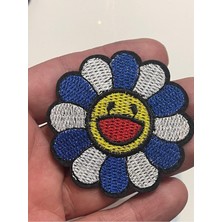 Gönülden Tasarım 5 cm Ütü Ile Yapışan Mavi Ayçiçeği Nakış Işleme  Aplike Yama Arma