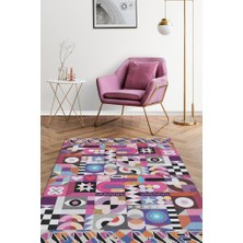Homshtag Hayatı Topla Geometrik Desenli Salon Halısı Pembe Renkli Oturma Odası Halısı Dekoratif Halı
