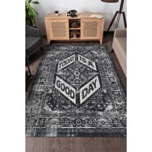 Homshtag Güzel Bir Gün Etnik Desenli Halı Geometrik Salon Halısı Siyah Renkli Oturma Odası Halısı
