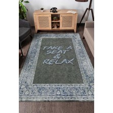 Homshtag Otur Ve Rahatla Yeşil Renkli Halı Etnik Desenli Salon Halısı Modern Oturma Odası Halısı