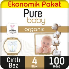 Pure Baby organik Pamuklu Cırtlı Bez Ekonomik Paket 4 Numara Maxi 100 Adet