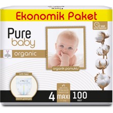 Pure Baby organik Pamuklu Cırtlı Bez Ekonomik Paket 4 Numara Maxi 100 Adet