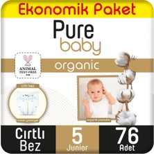 Pure Baby organik Pamuklu Cırtlı Bez Ekonomik Paket 5 Numara Junior 76 Adet