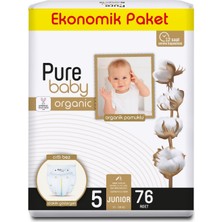 Pure Baby organik Pamuklu Cırtlı Bez Ekonomik Paket 5 Numara Junior 76 Adet