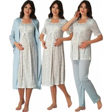 Puerpera Effortt Kadın Gecelik Sabahlık Pijama Takımı Lohusa Hamile 4'lü Set 8016