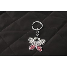 Takı Tasarım Store Kristal Taşlı Gümüş Rengi Kelebek Anahtarlık