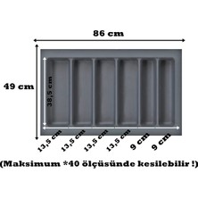 85x49 Cm. 6 Bölmeli Gri Çekmece İçi Düzenleyici Kepçelik (80*40 CM'E KADAR KESİLR) Ücretsiz Kesim