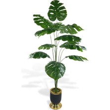 Nettenevime Yapay Ağaç Monstera Ağacı Salon Bitkisi Siyah Gold Metal Vazoda 130 cm 12 Yaprak