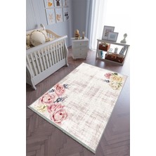 10 Post Online Çocuk Odası Halısı Bej Gül Kurusu Yolluk Kaymaz Yuvarlak Oval Kesme Ince Yıkanabilir Halı