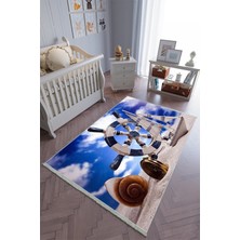 10 Post Online Çocuk Odası Halısı Lacivert Yolluk Kaymaz Yuvarlak Oval Kesme Ince Yıkanabilir Halı