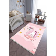 10 Post Online Çocuk Odası Halısı Pembe Sarı Yolluk Kaymaz Yuvarlak Oval Kesme Ince Yıkanabilir Halı