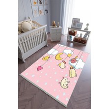 10 Post Onlineçocuk Odası Halısı Pembe Sarı Kız Yolluk Kaymaz Yuvarlak Oval Kesme Ince Yıkanabilir Halı