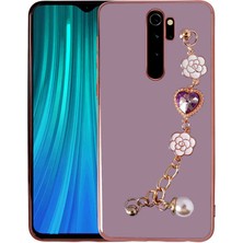 noktaks - Xiaomi Redmi Note 8 Pro - Kılıf El Tutamaçlı Kamera Korumalı Taka Silikon Kapak - Mor