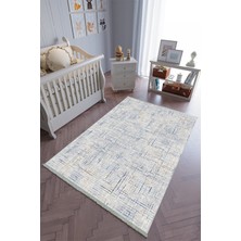 10 Post Onlineçocuk Odası Halısı Mavi Gri Yolluk Kaymaz Yuvarlak Oval Kesme Ince Yıkanabilir Halı