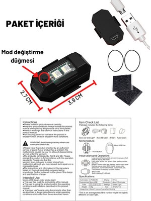 Erkugo 6 Adet Şarjlı Mini LED Işık/motor Çakar Led/drone Işığı/anti Çarpışma Uyarı Işığı