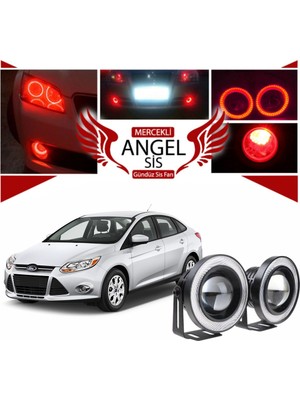 STS Oto Aksesuar Ford Focus 3 Uyumlu, Universal Mercekli LED Angel Sis Farı, 76MM Kırmızı Renk