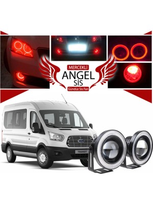 STS Oto Aksesuar Ford Transit Tüm Modeller Uyumlu, Universal Mercekli LED Angel Sis Farı, 76MM Kırmızı Renk