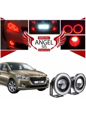 STS Oto Aksesuar Peugeot 301 Uyumlu, Universal Mercekli LED Angel Sis Farı, 76MM Kırmızı Renk