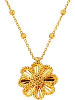 Bilezikci 22 Ayar Altın Popcorn Zincirli Papatya Kolye