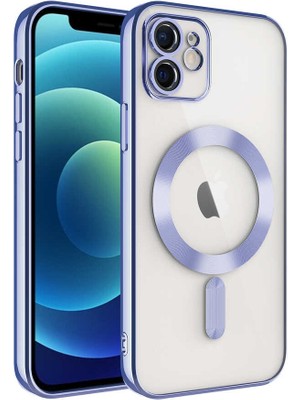 Case 4U Apple iPhone 11 Kılıf Kamera Lens Korumalı Magsafe Şarj Kılıfı Şeffaf Renkli Yumuşak Demre Kapak Lila