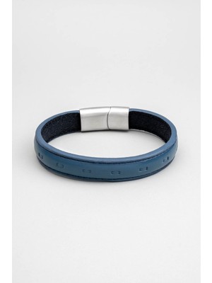 Style & Steel Mavi Vegan Deri Erkek Çelik Bileklik