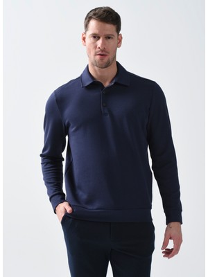 Fabrika Gömlek Yaka Düz Lacivert Erkek Sweatshirt Alegron