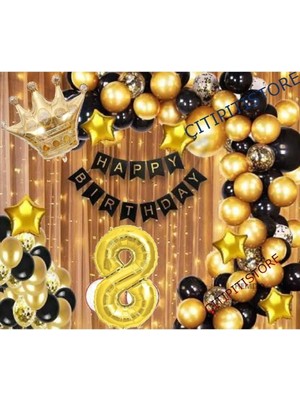 Çıtı Pıtı Store Kral Taçlı 8 Yaş Balon Zinciri Doğum Günü Seti