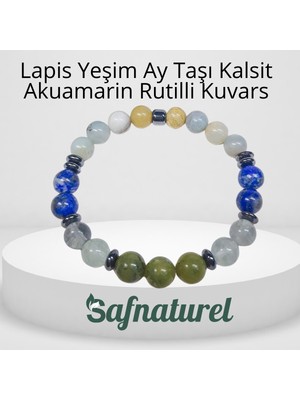 Sertifikalı Lapis Yeşim Ay Taşı Kalsit Akuamarin Rutilli Kuvars Doğal Taş Bileklik