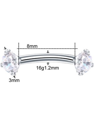 Bylin Cerrahi Çelik Zirkon Taşlı Rook , Kaş Muz Piercing - 1 Adet