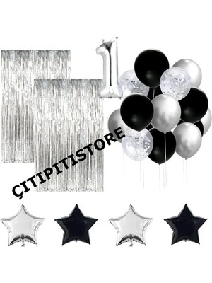 Çıtı Pıtı Store Gümüş Siyah Doğum Günü 1 Yaş Set