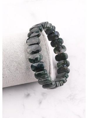 Sertifikalı Yosun Akik Doğal Taş Bileklik 9 x 14 mm Özel Kesim