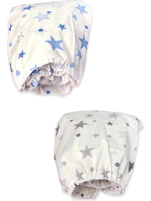 Baby Meva Pamuklu Bebek Çocuk Lastikli Çarşaf 70X110 2 Adet Mavi ve Gri Yıldızlı