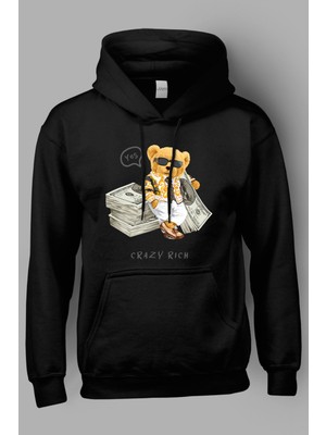 MGAX Sevimli Ayı Crazy Rich Baskılı Kapüşonlu Sweatshirt