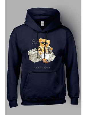 MGAX Sevimli Ayı Crazy Rich Baskılı Kapüşonlu Sweatshirt