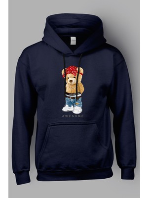 MGAX Sevimli Ayı Cool Guy Baskılı Kapüşonlu Sweatshirt