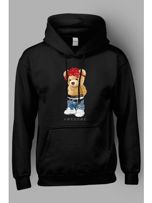 MGAX Sevimli Ayı Cool Guy Baskılı Kapüşonlu Sweatshirt