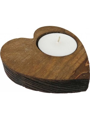 Hayaller Dükkanı 5 Adet Ağaç Kütük Tealight Mumluk Kalp Kahverengipk:1